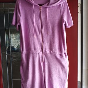 Pink Hooded Short Sleeve Jumpsuit